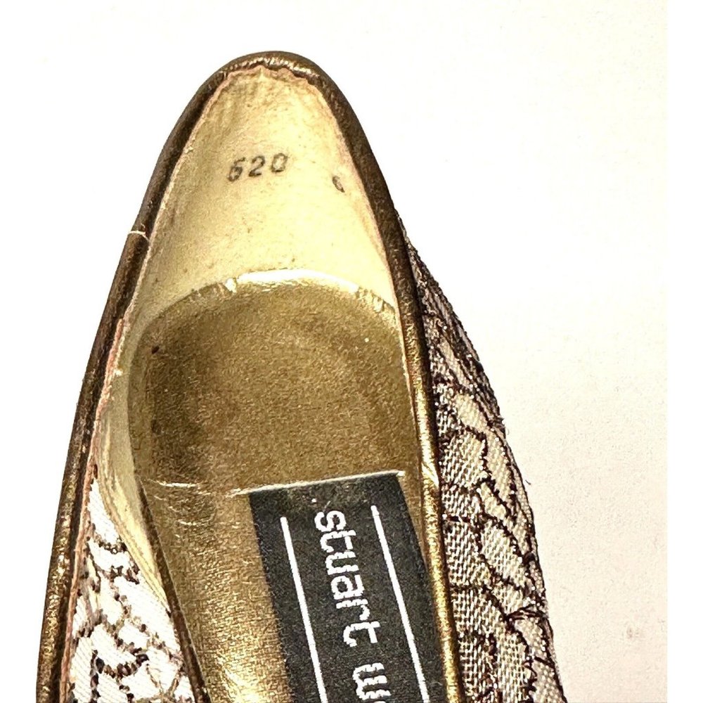 STUART WEITZMAN Womens Heels Shoes Size 6B Brown Guipure Lace Beaded Bow - Picture 13 of 13